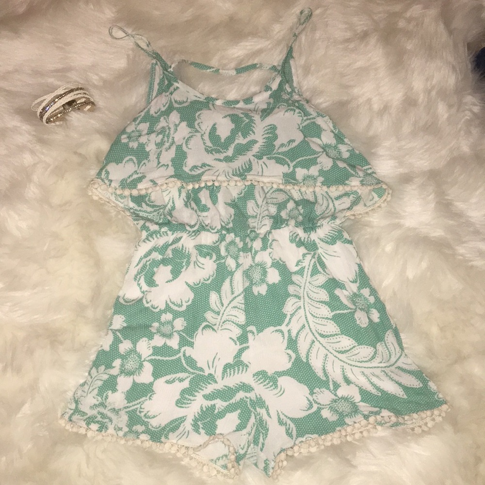 Teal and Beige Girls Romper